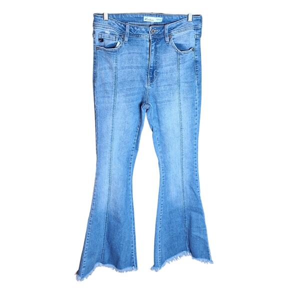 Kancan Maurices Women 28 Medium Wash Fringe Hem Bohemian Flare Denim Jeans - Picture 1 of 5